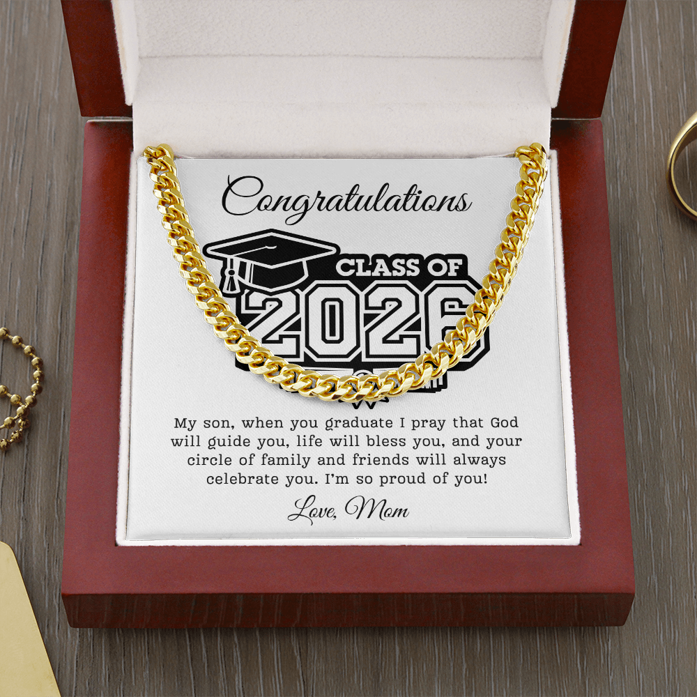 Son Class of 2026 Love Mom | Cuban Link Chain