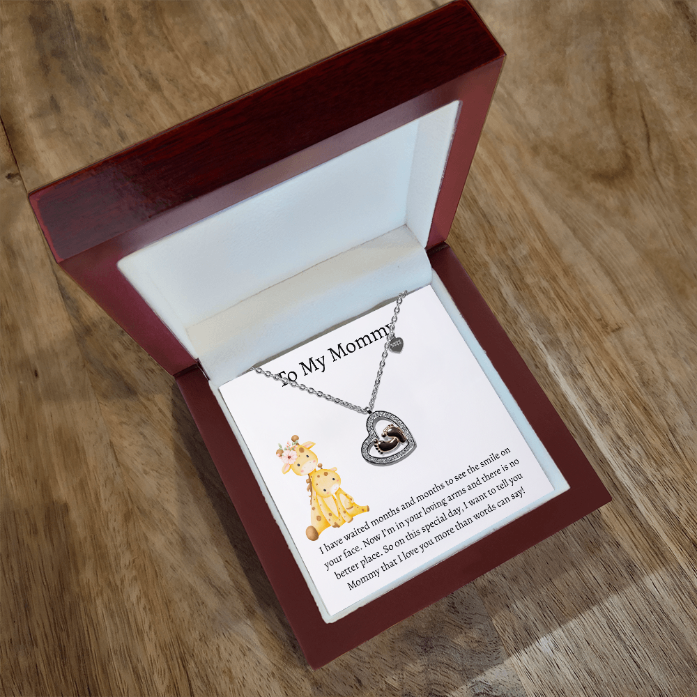 To My Mommy Giraffe | Baby Feet Heart Necklace