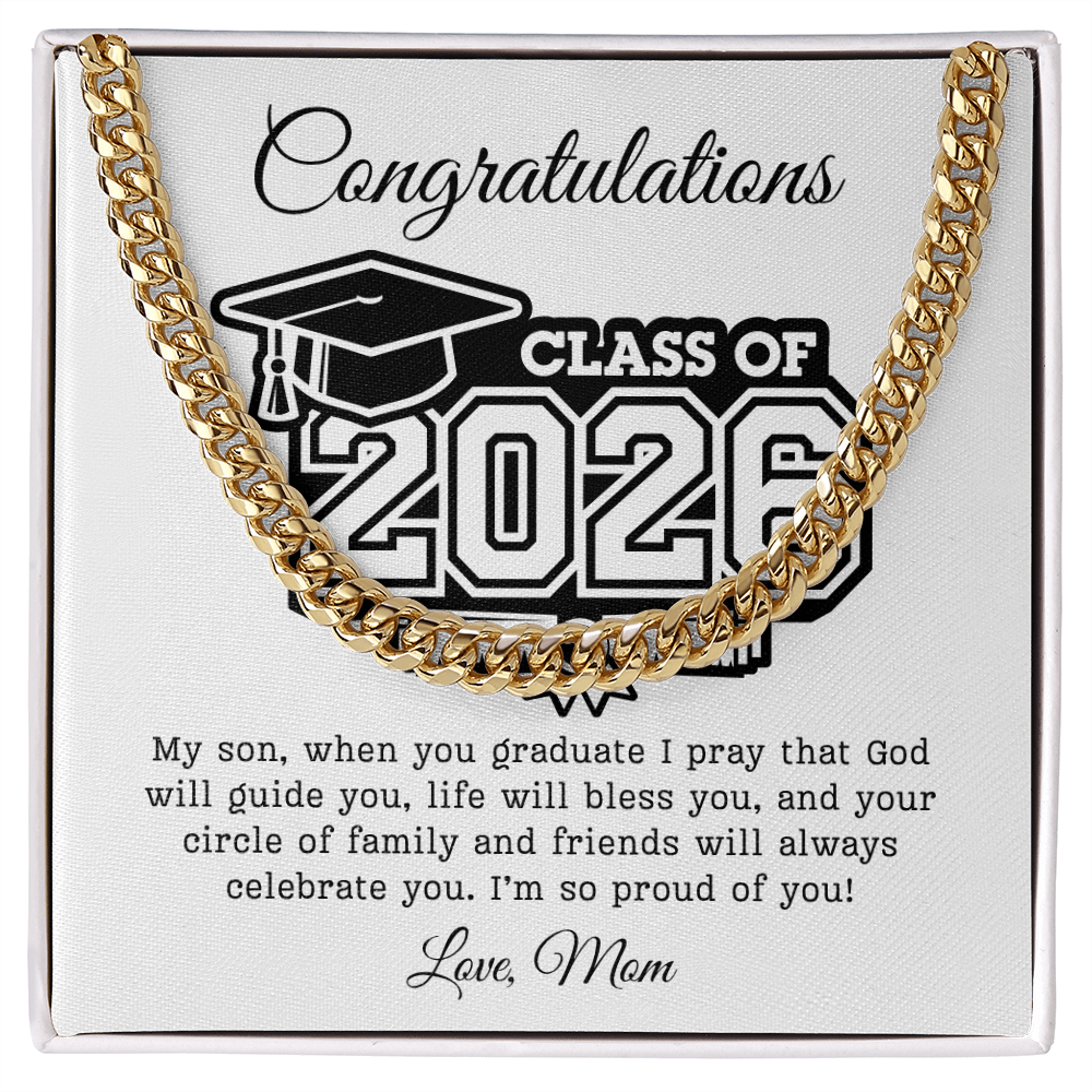Son Class of 2026 Love Mom | Cuban Link Chain