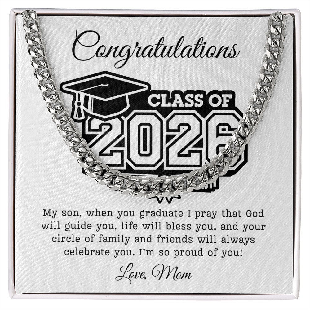 Son Class of 2026 Love Mom | Cuban Link Chain