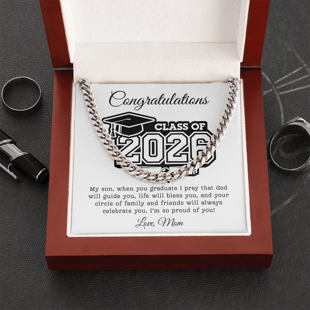 Son Class of 2026 Love Mom | Cuban Link Chain