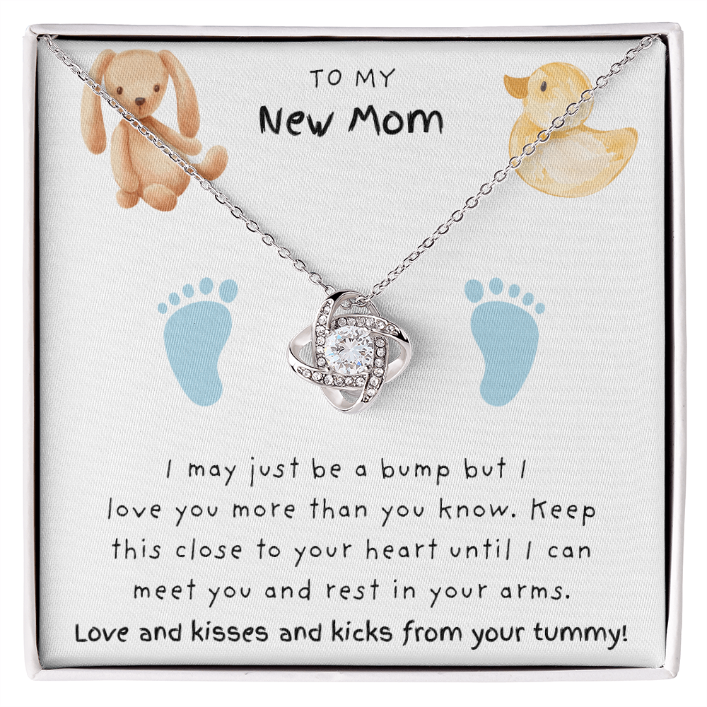 New Mom Blue Feet |  Love Knot Necklace
