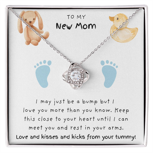 New Mom Blue Feet |  Love Knot Necklace