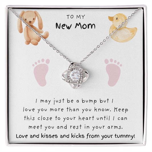 New Mom Pink Feet | Love Knot Necklace