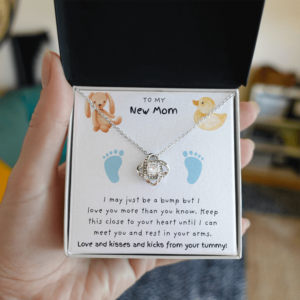 New Mom Blue Feet |  Love Knot Necklace