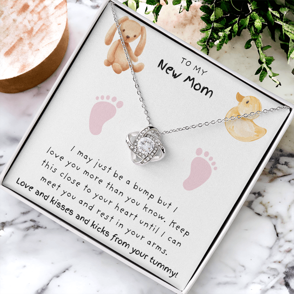 New Mom Pink Feet | Love Knot Necklace