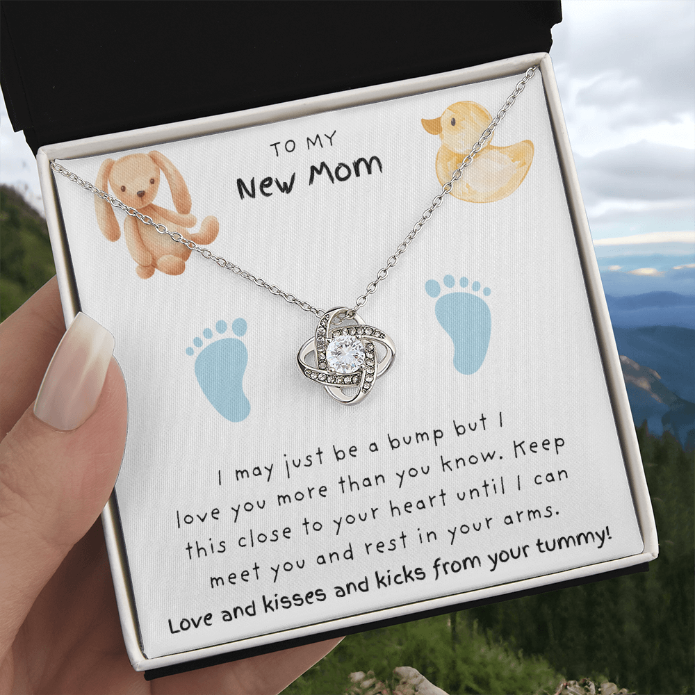New Mom Blue Feet |  Love Knot Necklace