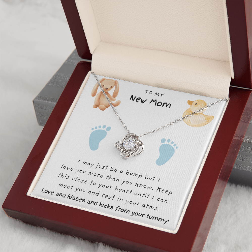 New Mom Blue Feet |  Love Knot Necklace