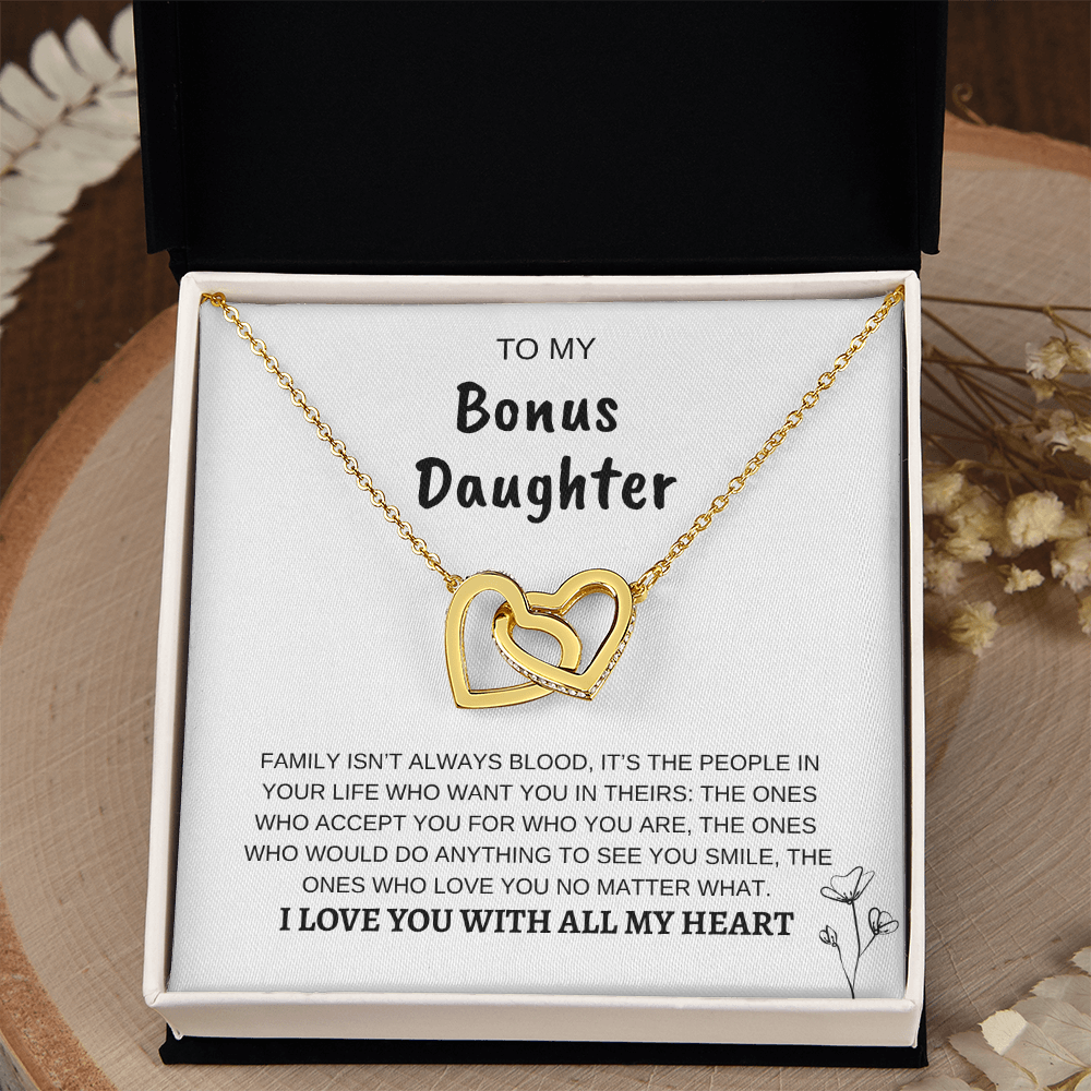 To My Bonus Daughter | Interlocking Hearts Necklace