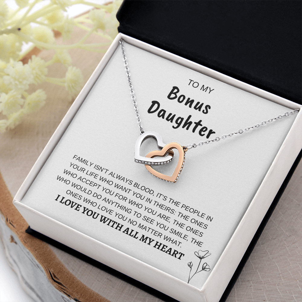 To My Bonus Daughter | Interlocking Hearts Necklace