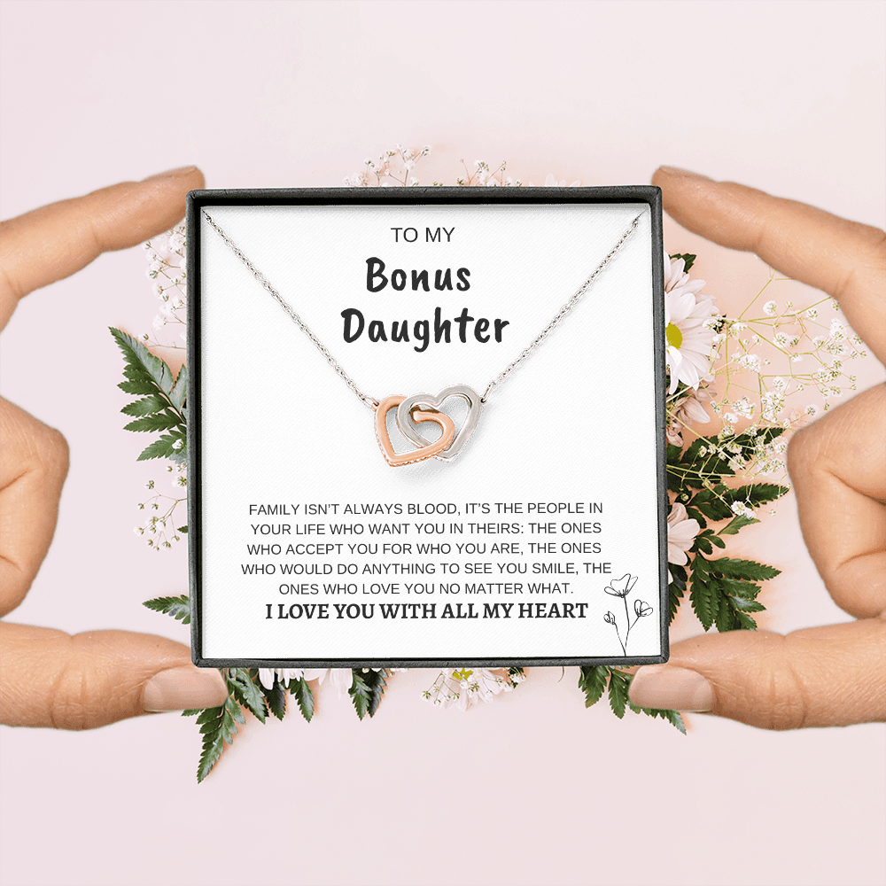 To My Bonus Daughter | Interlocking Hearts Necklace