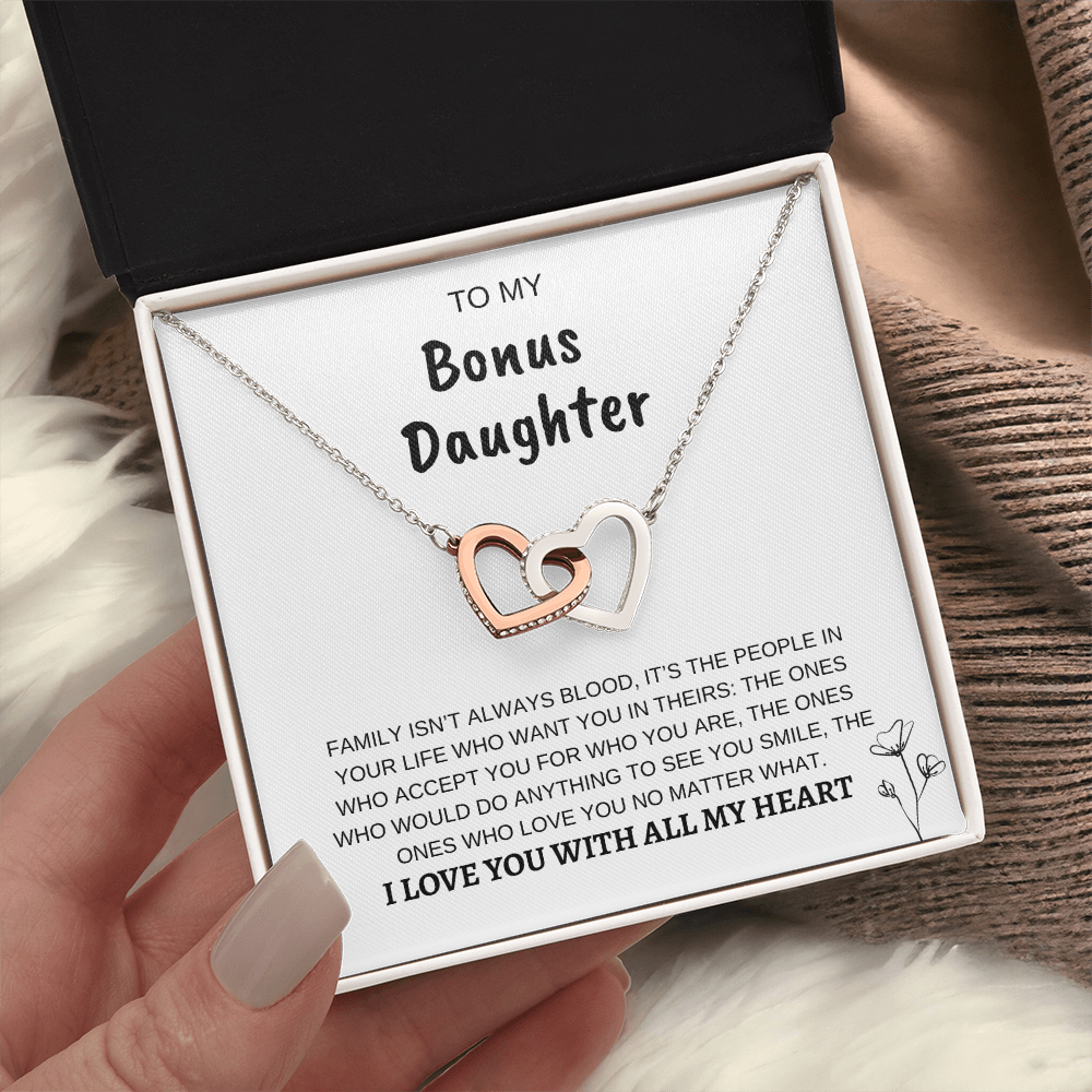To My Bonus Daughter | Interlocking Hearts Necklace
