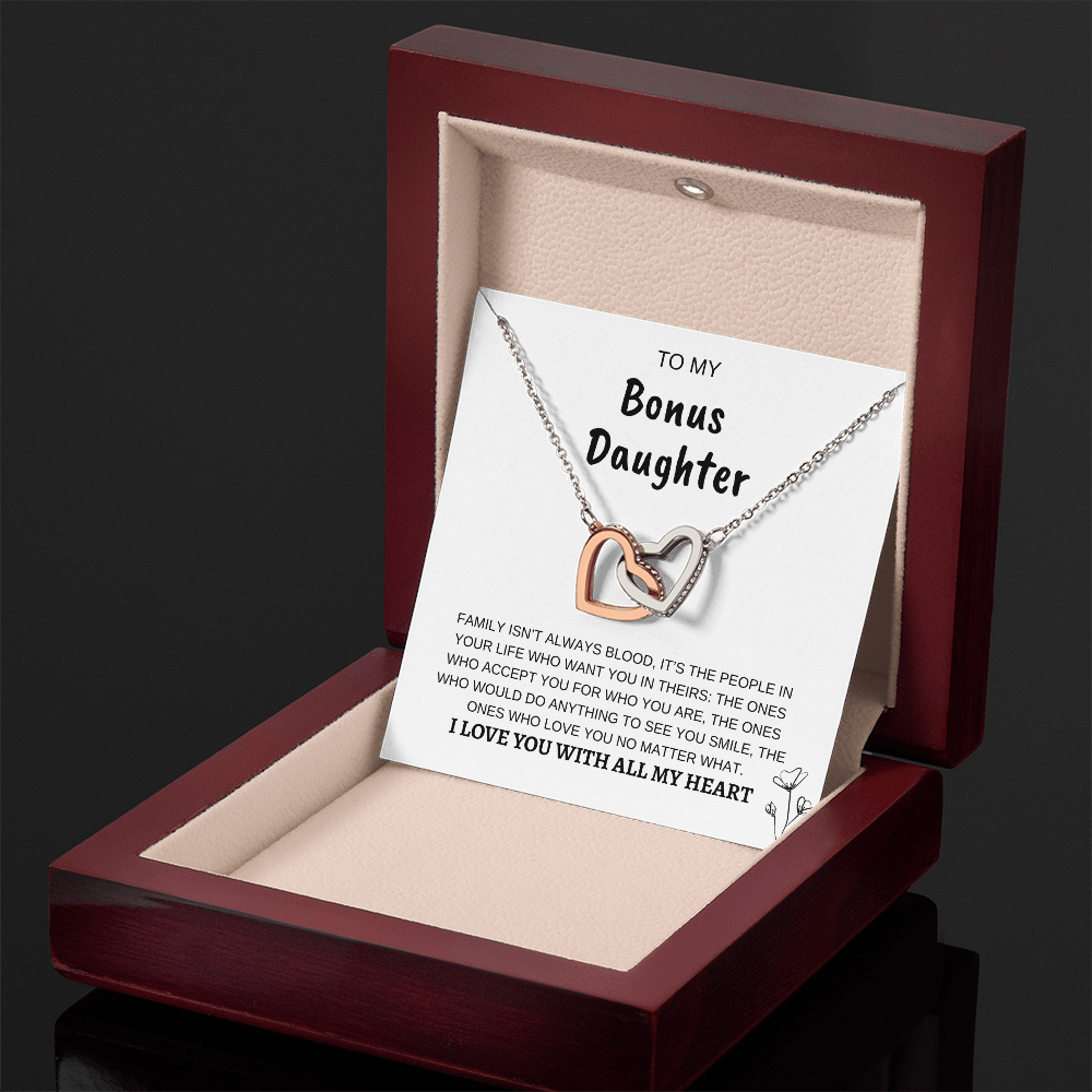 To My Bonus Daughter | Interlocking Hearts Necklace