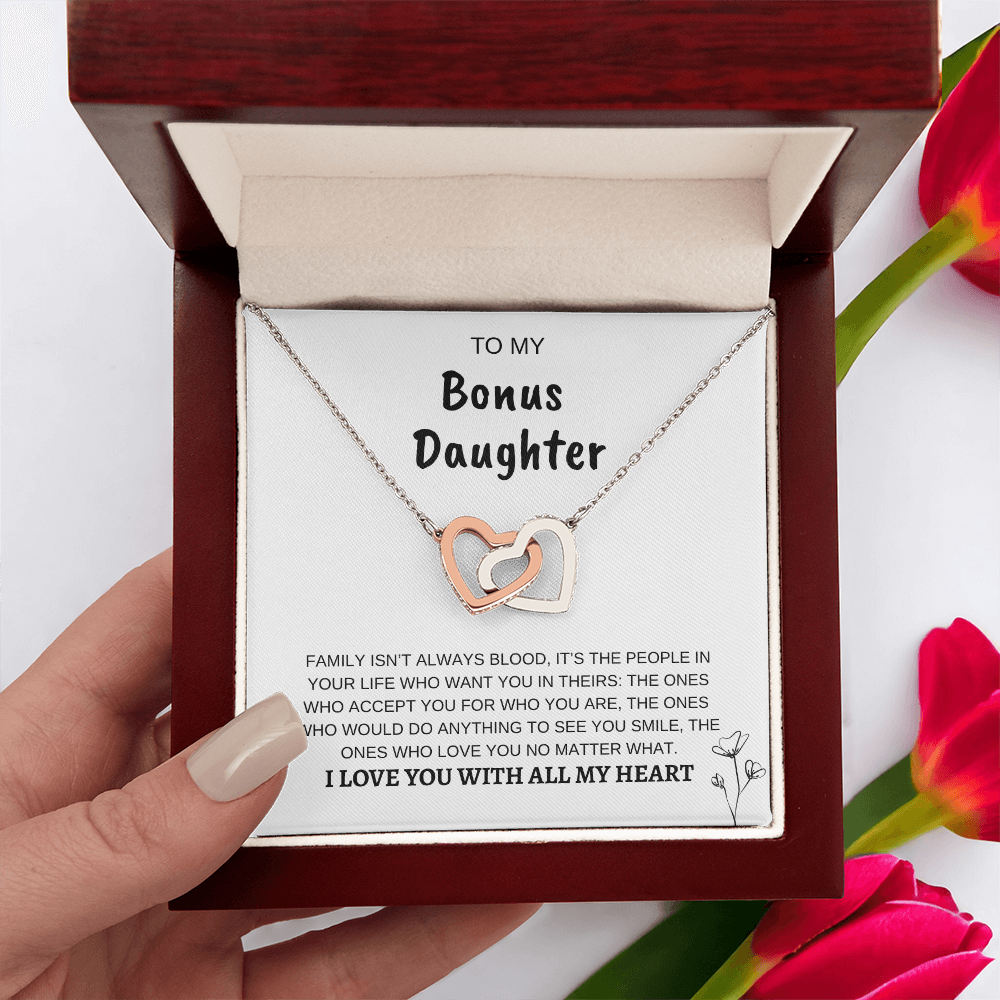 To My Bonus Daughter | Interlocking Hearts Necklace