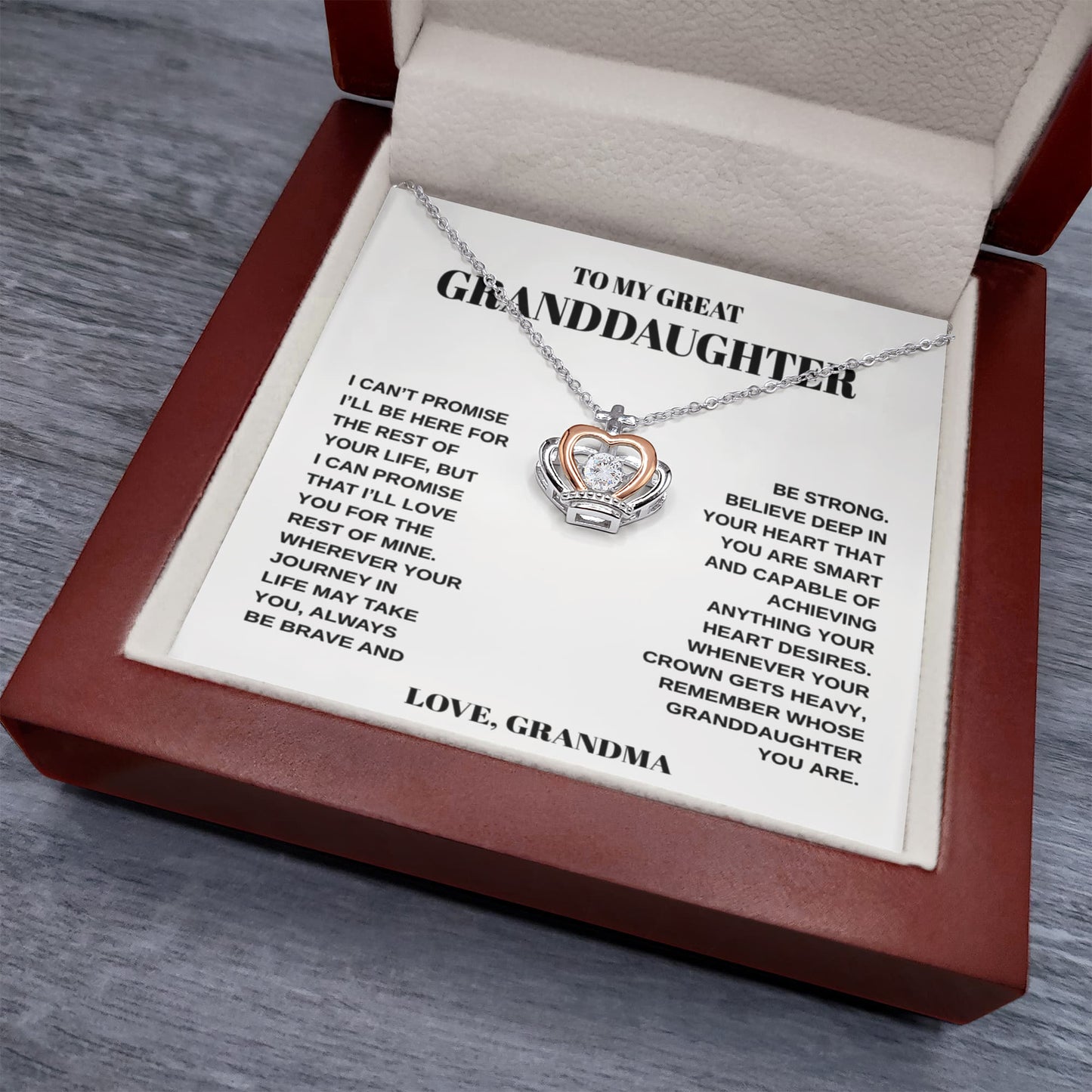 To My Great Granddaughter from Grandma | Crown Pendant Necklace