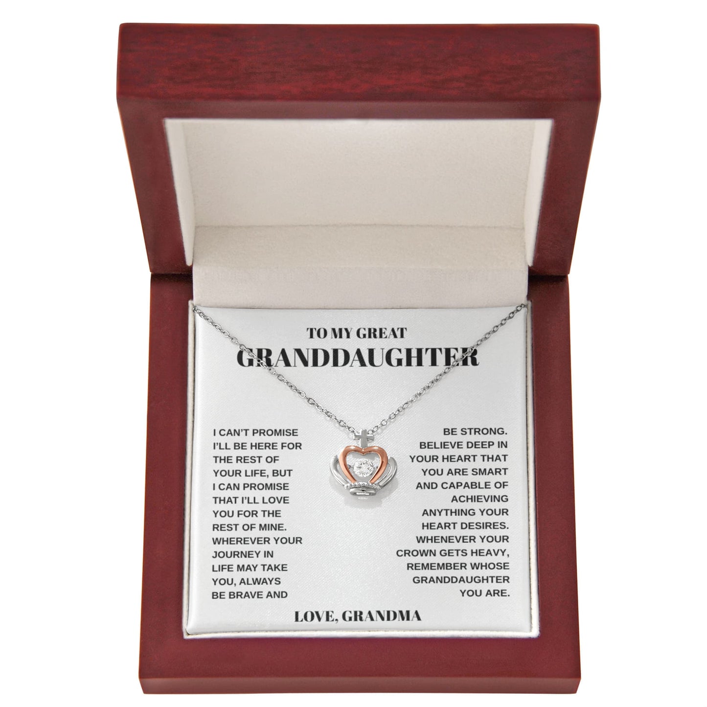 To My Great Granddaughter from Grandma | Crown Pendant Necklace