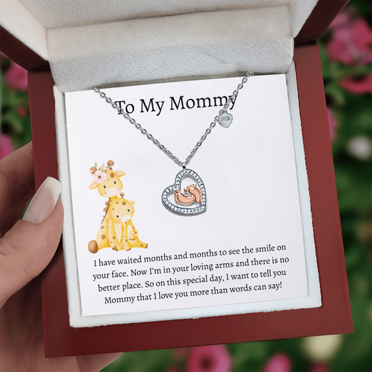 To My Mommy Giraffe | Baby Feet Heart Necklace