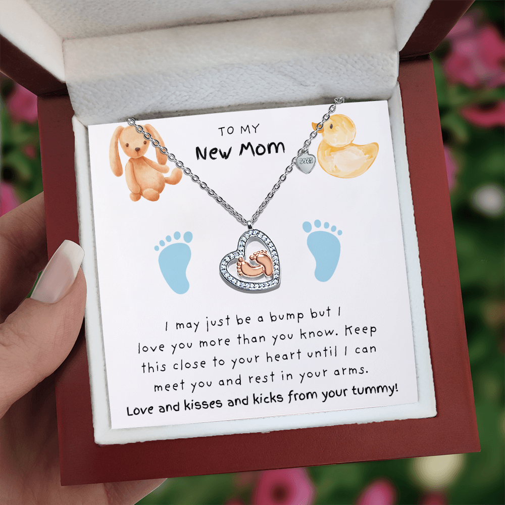 New Mom Blue Feet | Baby Feet Heart Necklace