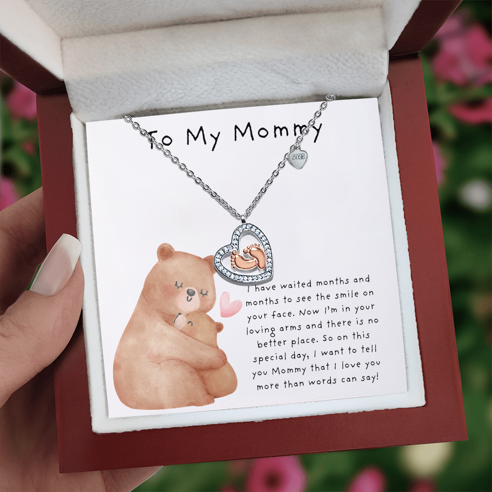 To My Mommy Bears | Baby Feet Heart Necklace