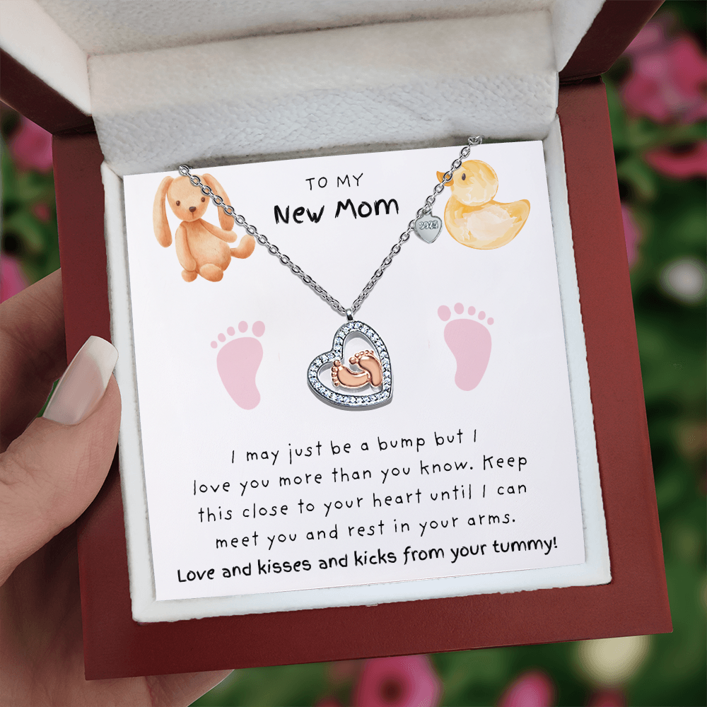 New Mom Pink Feet | Baby Feet Heart Necklace