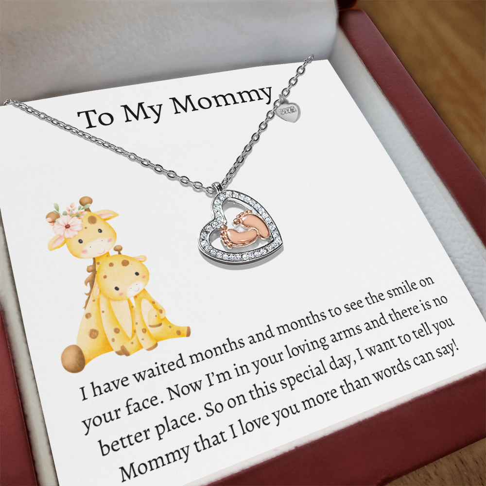 To My Mommy Giraffe | Baby Feet Heart Necklace