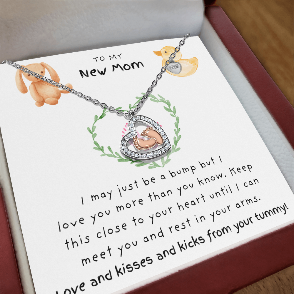 To My New Mom Pink |  Baby Feet Heart Necklace