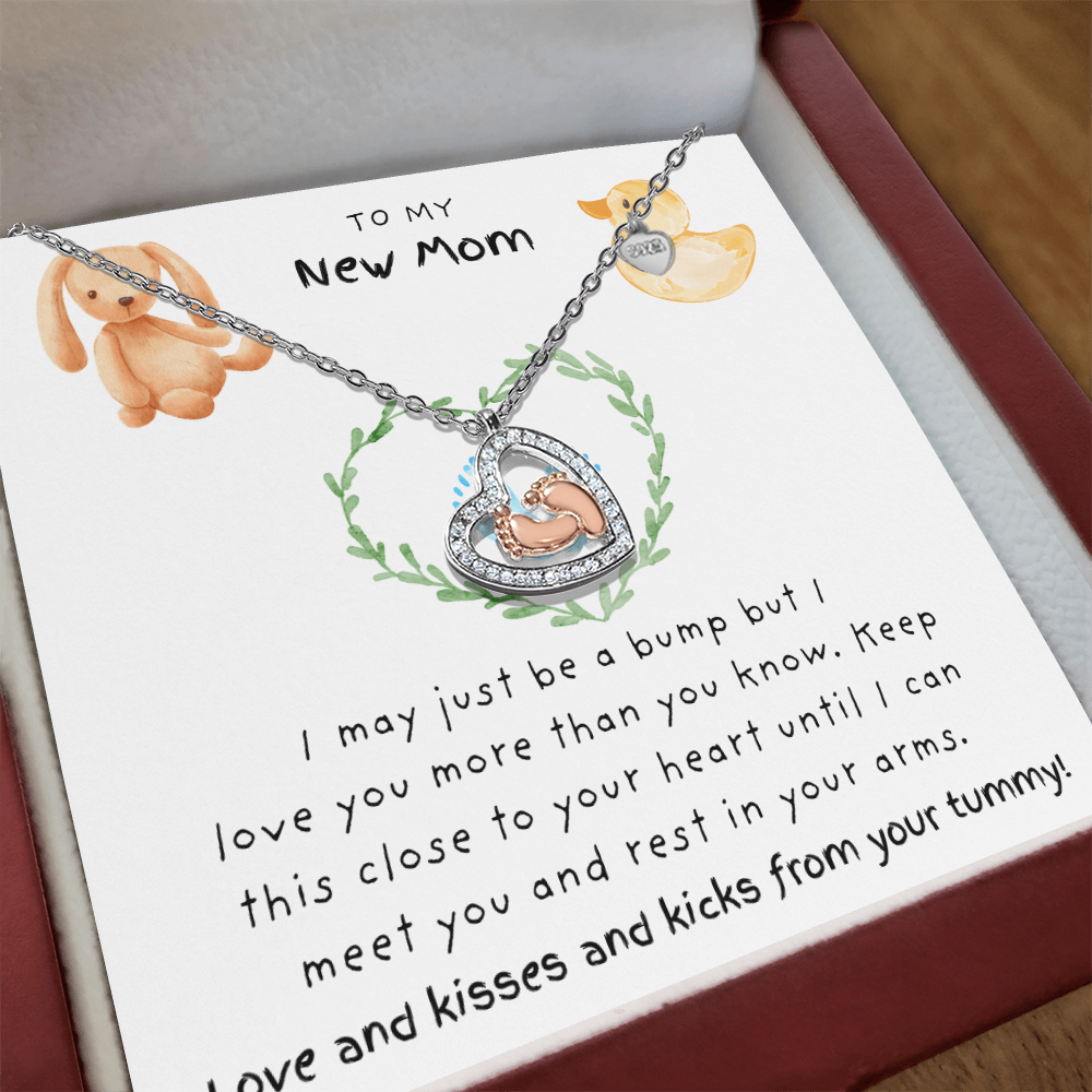 To My New Mom Blue | Baby Feet Heart Necklace