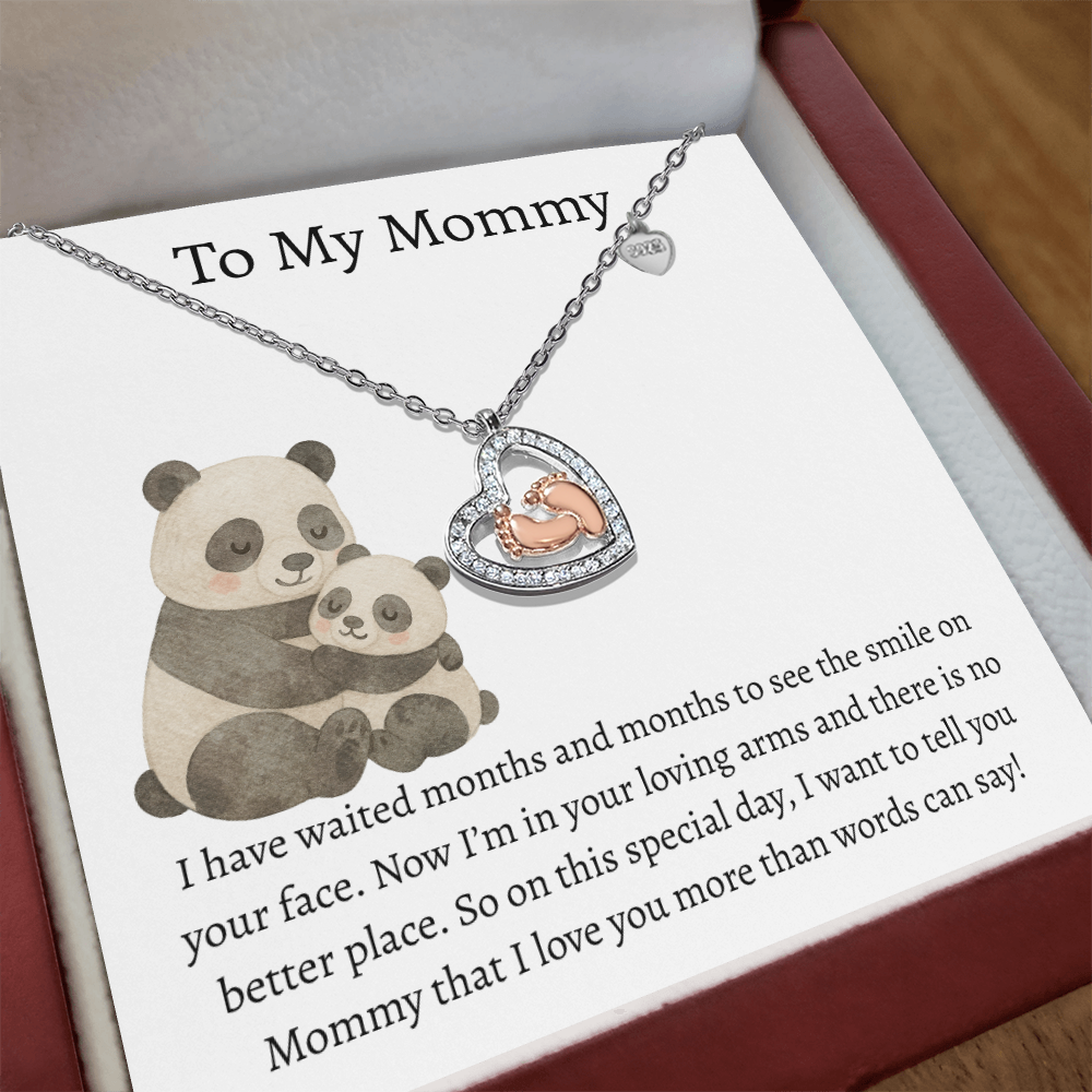 To My Mommy Pandas | Baby Feet Heart Necklace