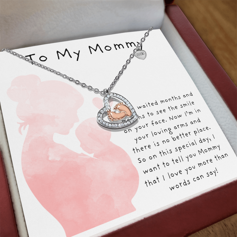 To My Mommy Pink | Baby Feet Heart Necklace