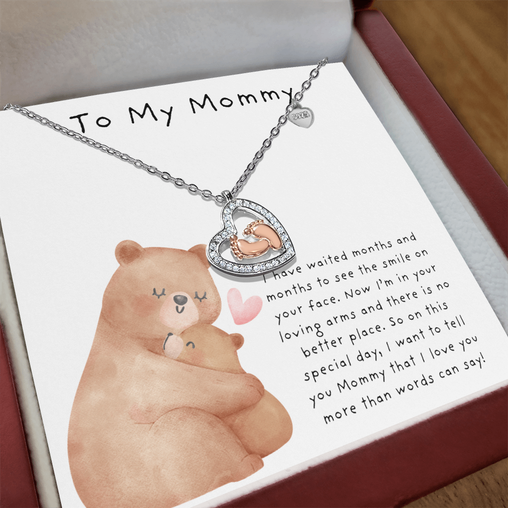To My Mommy Bears | Baby Feet Heart Necklace
