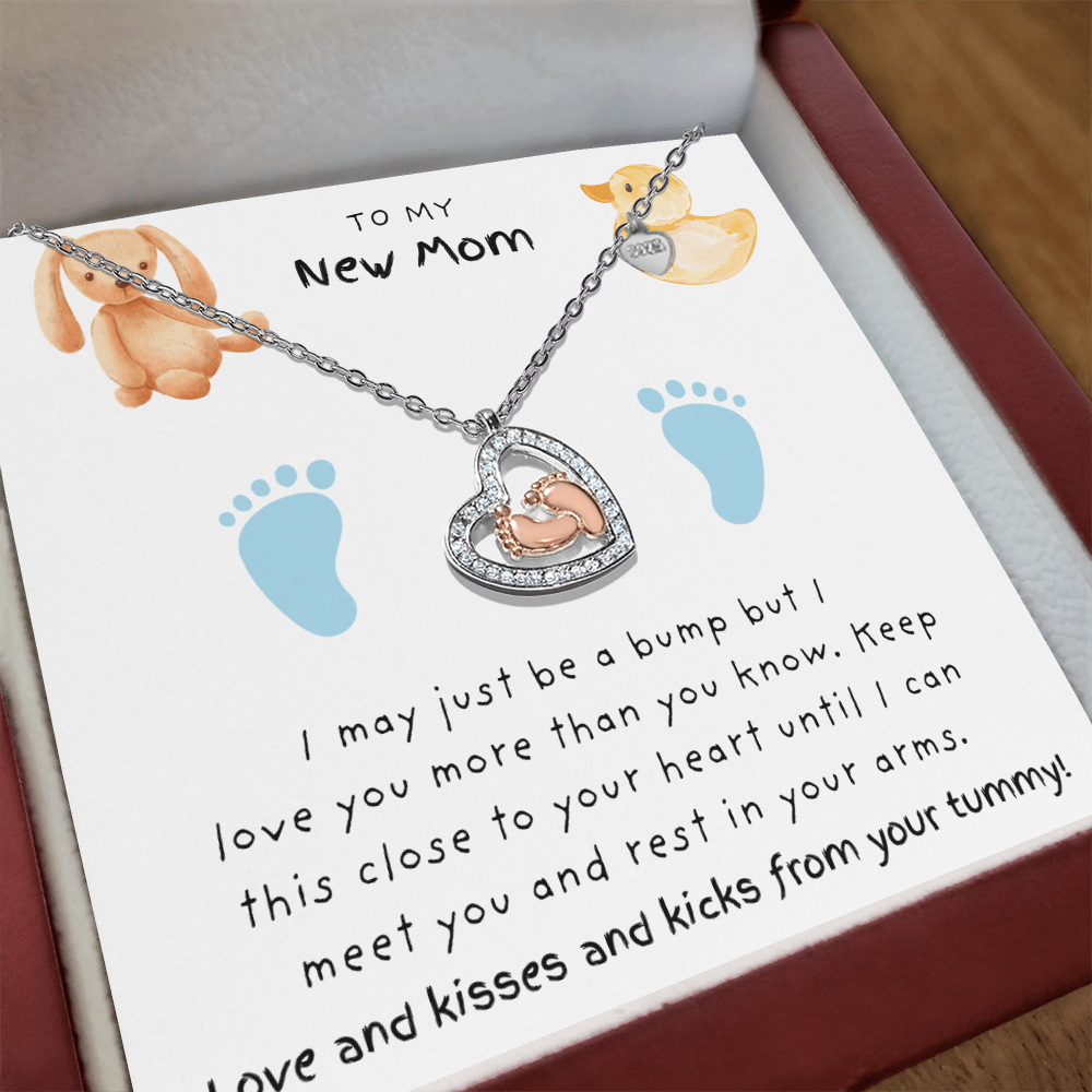 New Mom Blue Feet | Baby Feet Heart Necklace