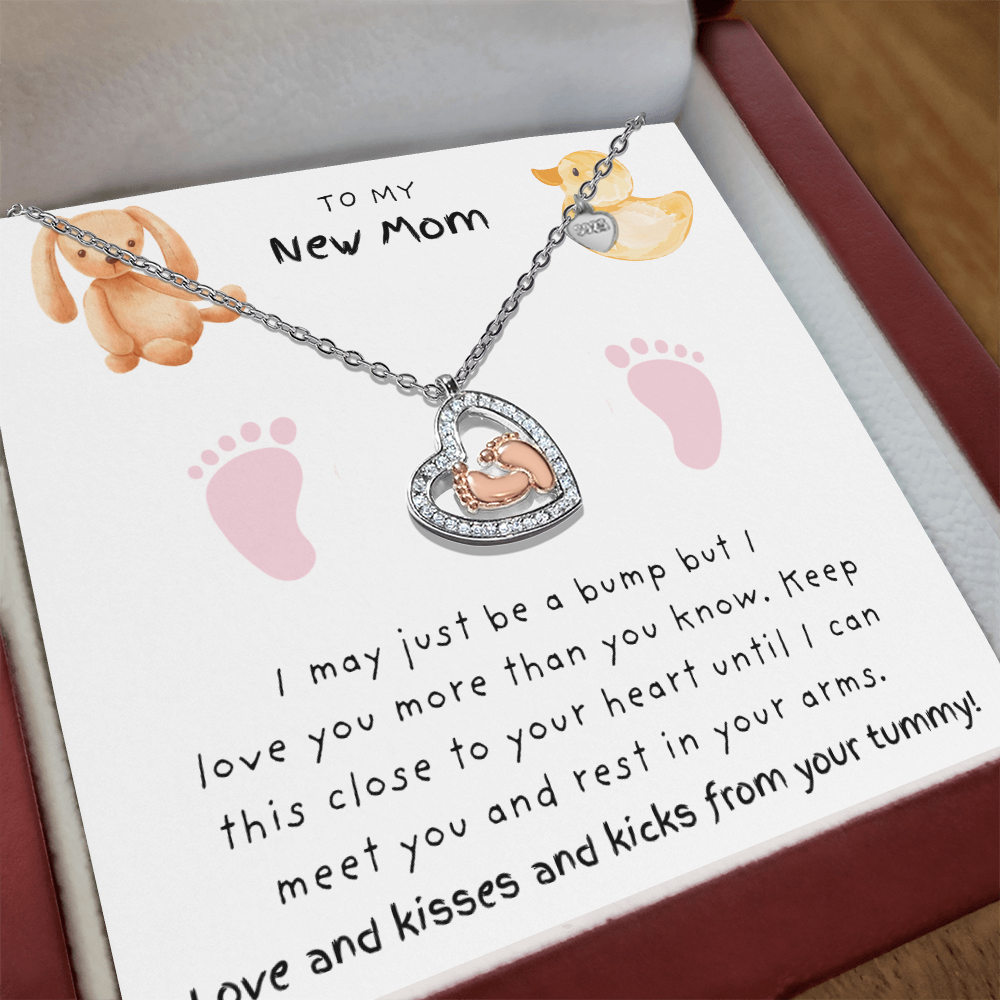 New Mom Pink Feet | Baby Feet Heart Necklace