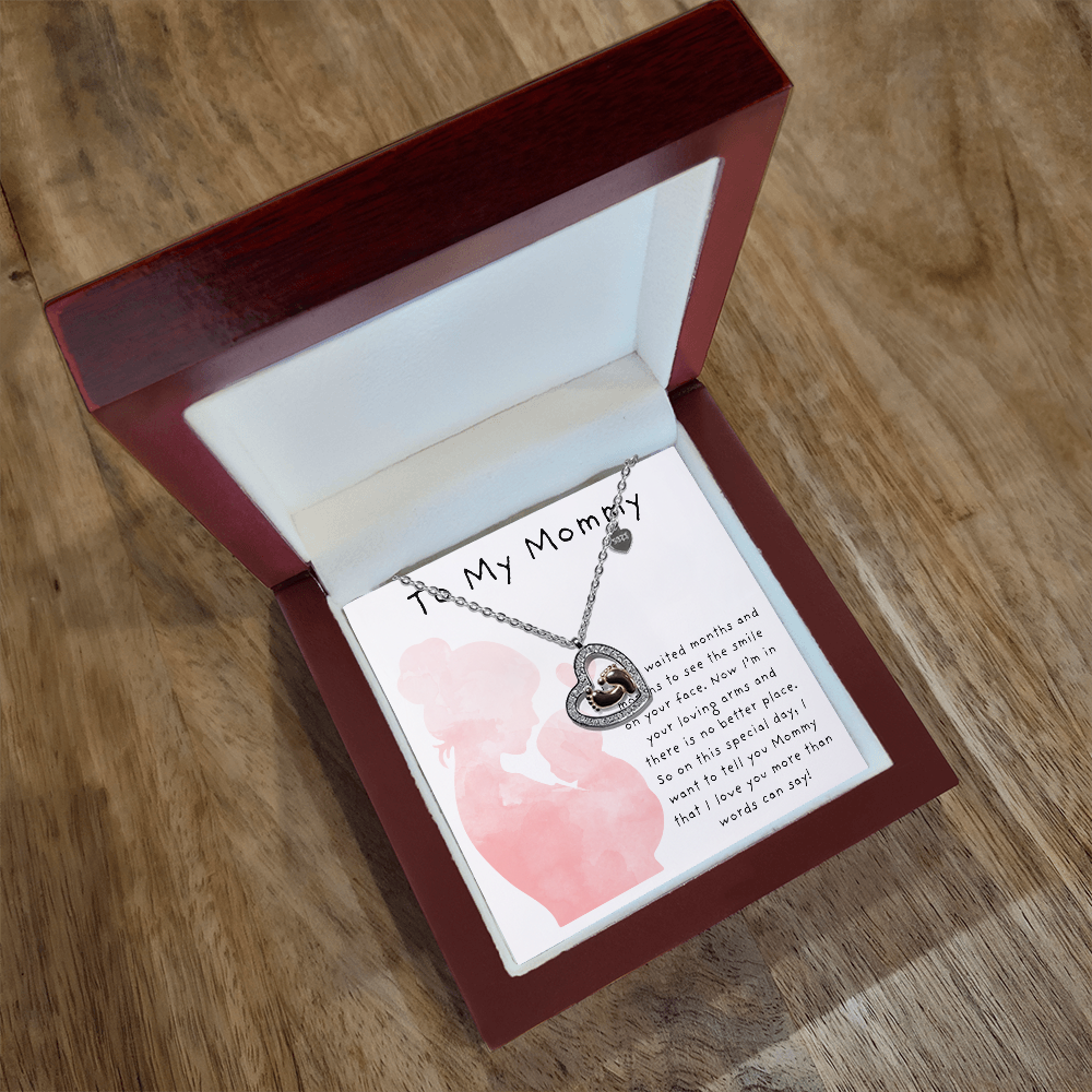 To My Mommy Pink | Baby Feet Heart Necklace