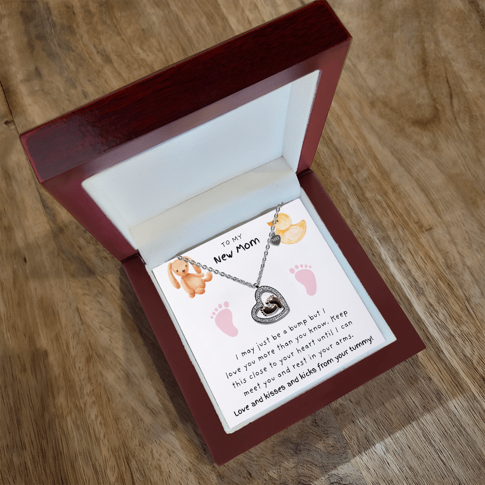 New Mom Pink Feet | Baby Feet Heart Necklace