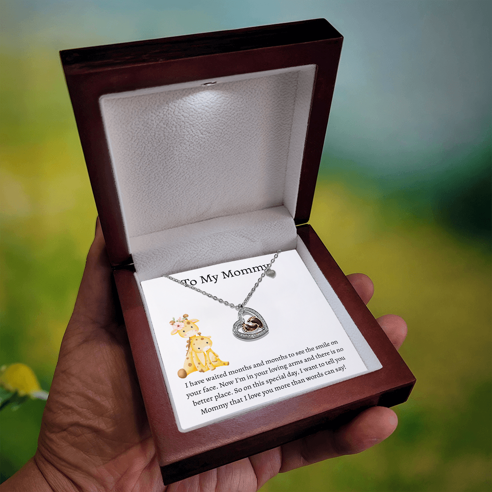 To My Mommy Giraffe | Baby Feet Heart Necklace
