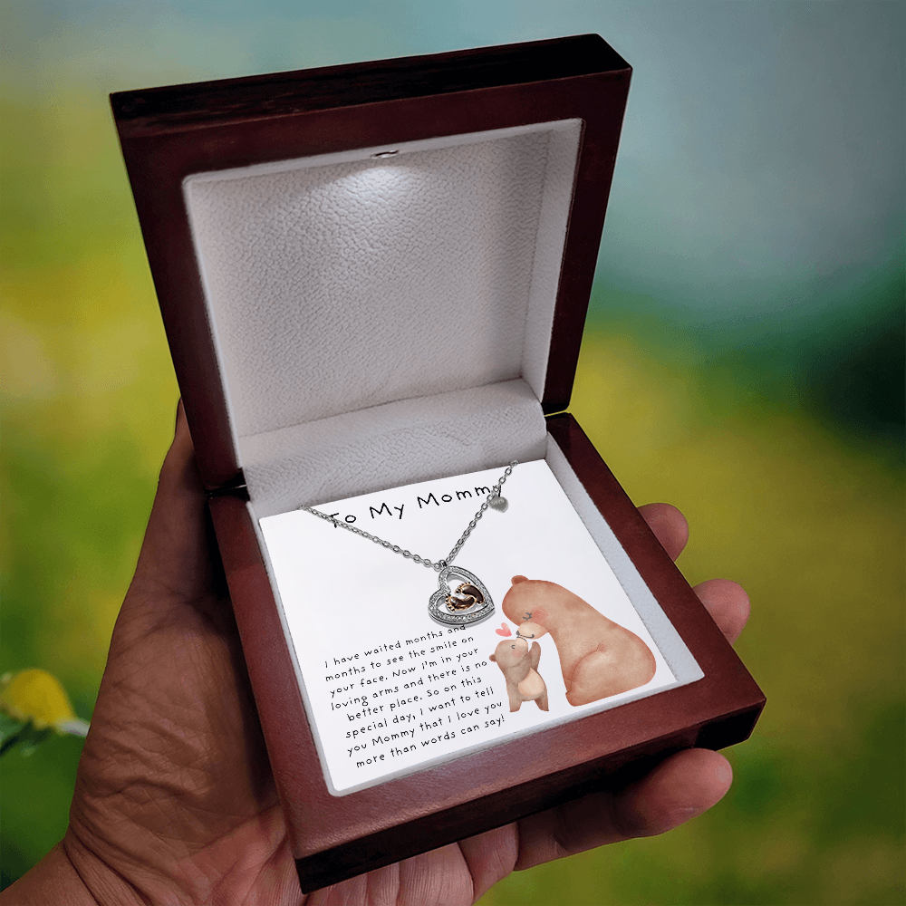 To My Mommy Bear Kiss | Baby Feet Heart Necklace