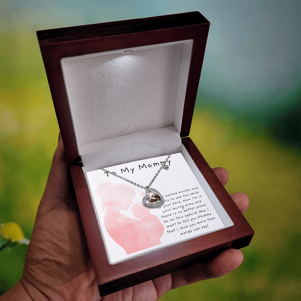To My Mommy Pink | Baby Feet Heart Necklace