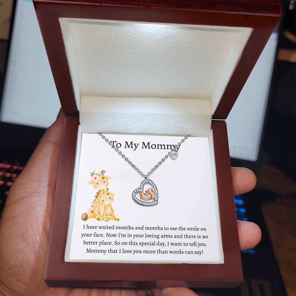 To My Mommy Giraffe | Baby Feet Heart Necklace