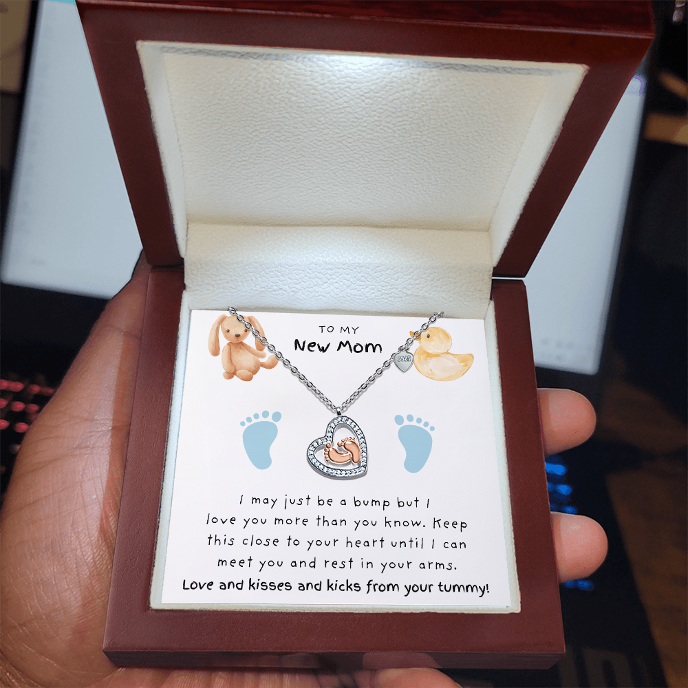 New Mom Blue Feet | Baby Feet Heart Necklace