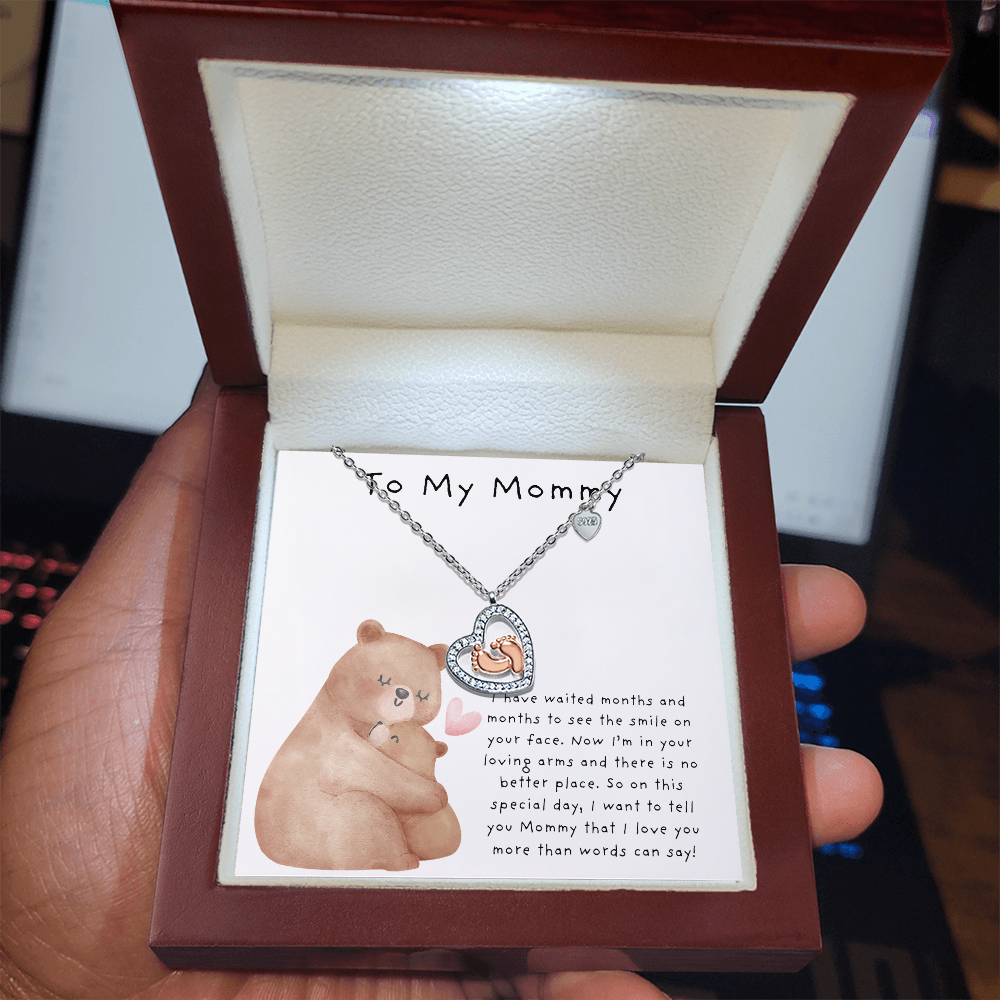 To My Mommy Bears | Baby Feet Heart Necklace
