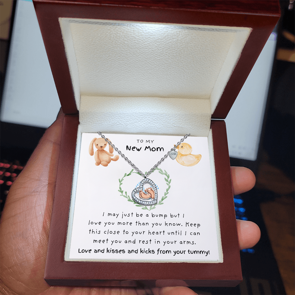 To My New Mom Blue | Baby Feet Heart Necklace