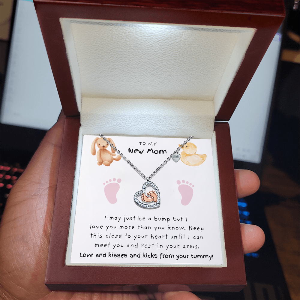 New Mom Pink Feet | Baby Feet Heart Necklace