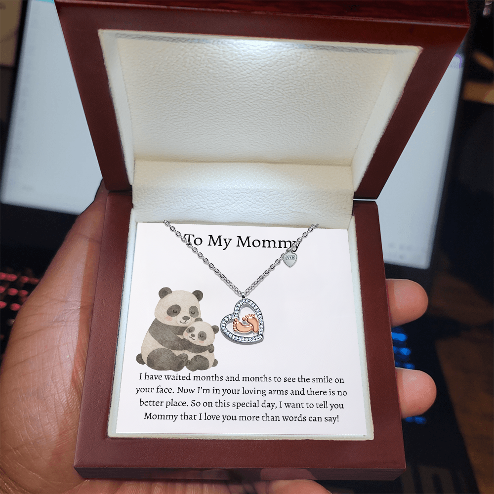 To My Mommy Pandas | Baby Feet Heart Necklace