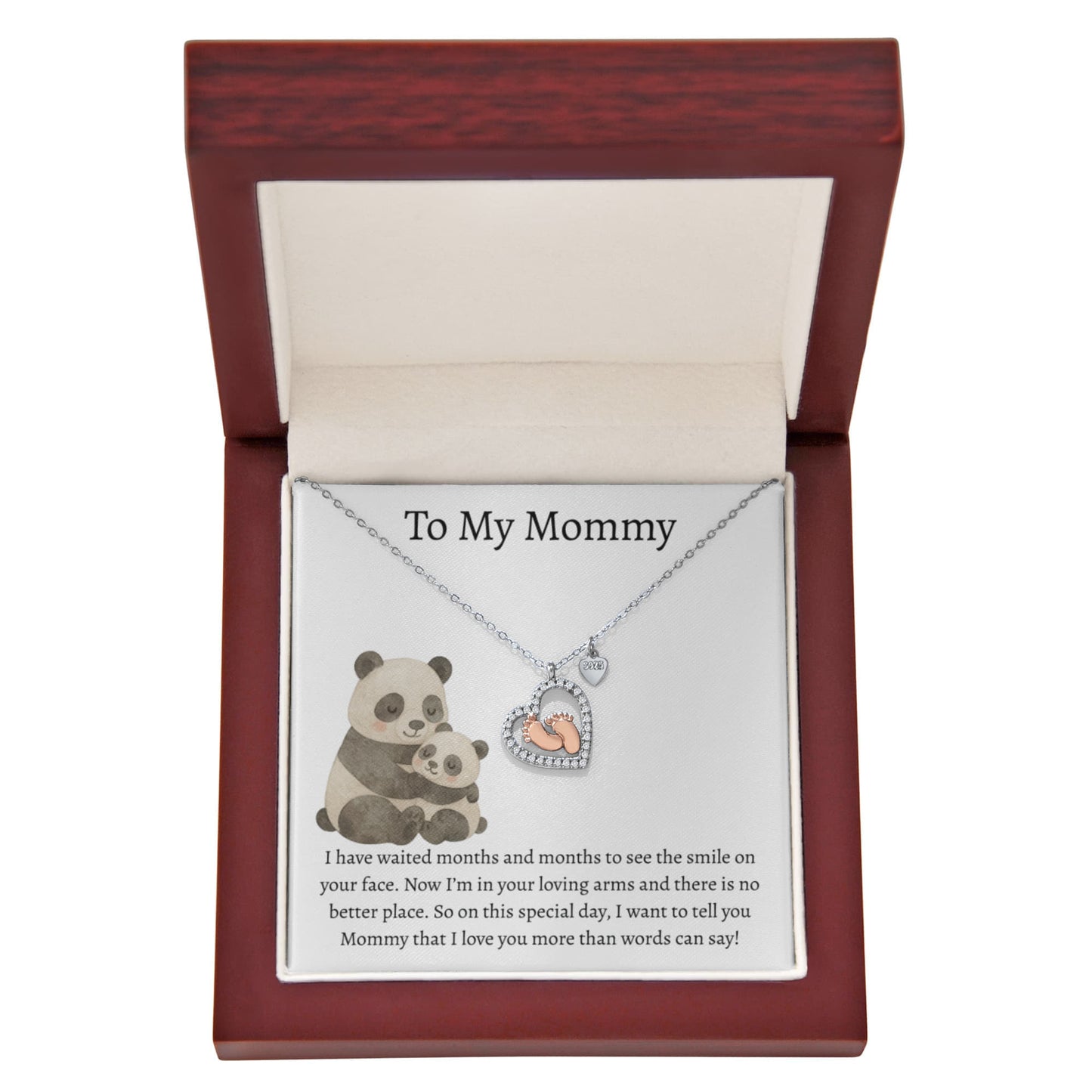 To My Mommy Pandas | Baby Feet Heart Necklace