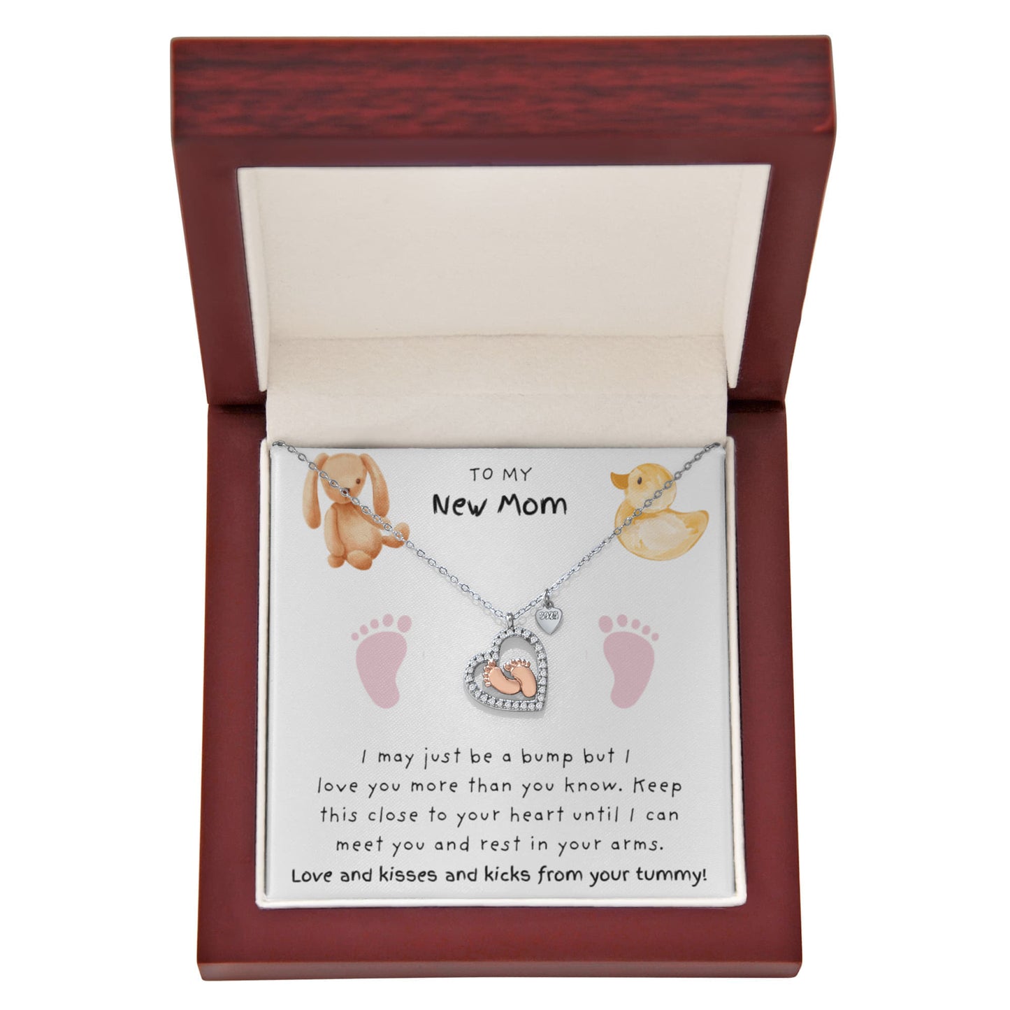 New Mom Pink Feet | Baby Feet Heart Necklace