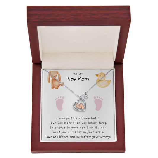 New Mom Pink Feet | Baby Feet Heart Necklace
