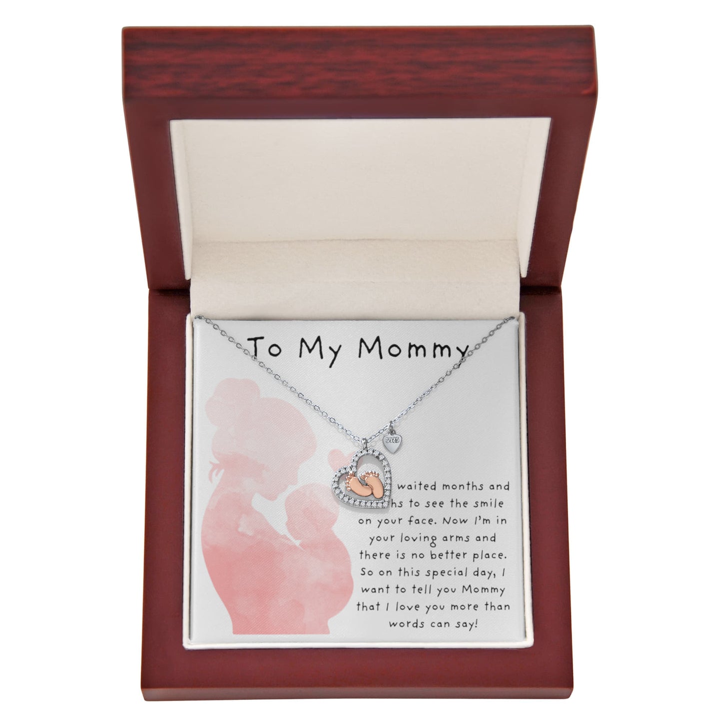 To My Mommy Pink | Baby Feet Heart Necklace