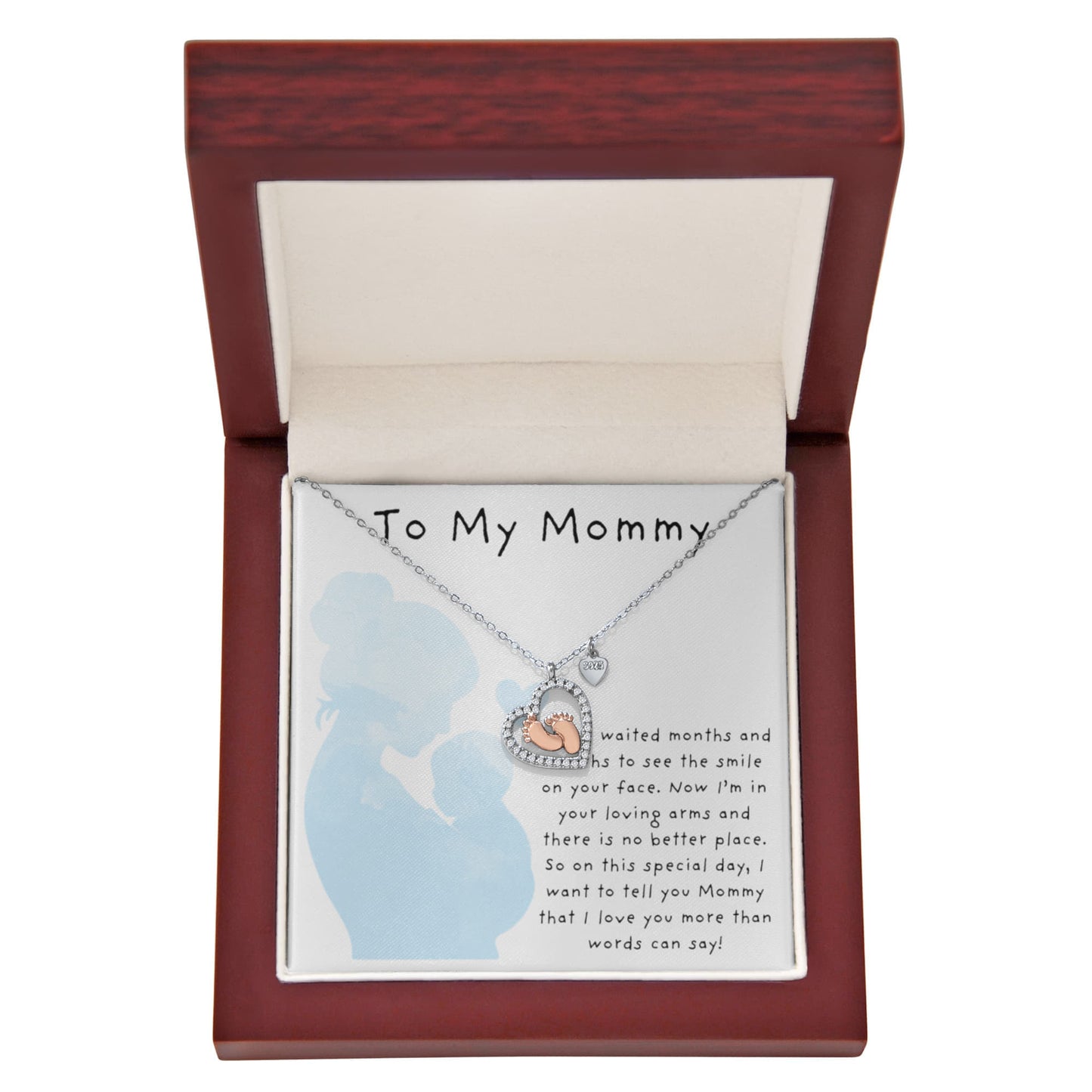 To My Mommy Blue | Baby Feet Heart Necklace