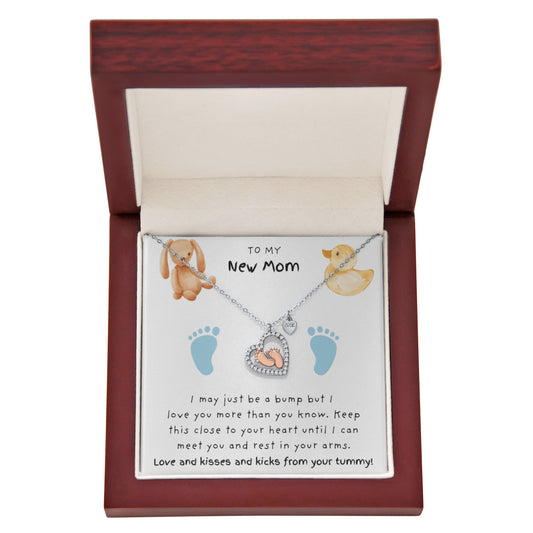 New Mom Blue Feet | Baby Feet Heart Necklace