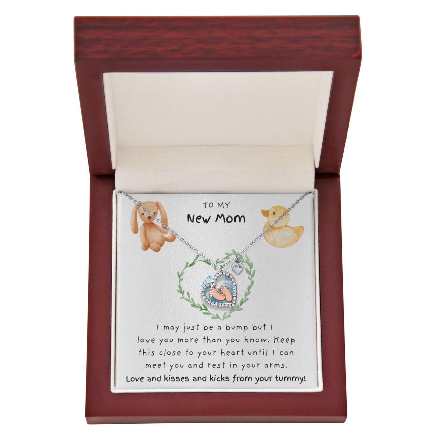 To My New Mom Blue | Baby Feet Heart Necklace